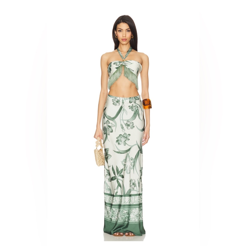 Rococo Sand Green Fringe Halter Top